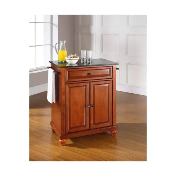 Crosley Cambridge Solid Black Granite Top Portable Kitchen Island in Classic Cherry Finish