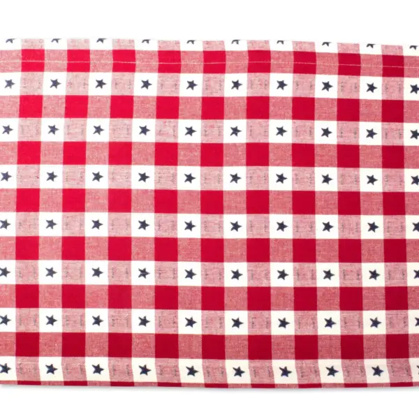 72"x14" Star Check Table Runner Red/White - Design Imports