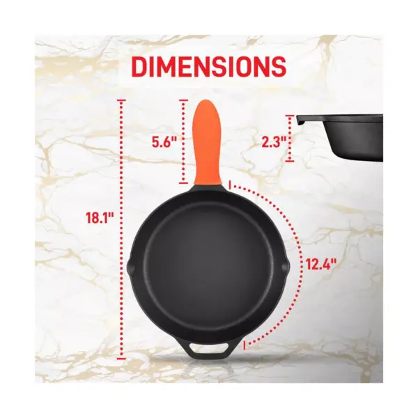 NutriChef 12 Inch Pre Seasoned Nonstick Cast Iron Skillet Frying Pan Kitchen Cookware Set with Tempered Glass Lid and Silicone Handle Cover (2 Pack)