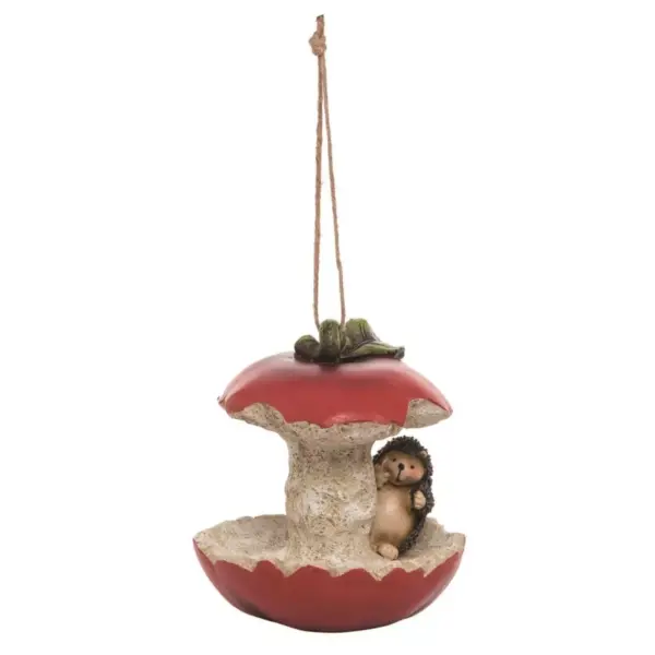 Transpac Resin 8 in. Red Spring Hedgehog Eating Fruit Bird Feeder