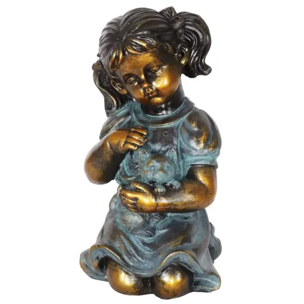 10.24" Resin Girl and Kitten Statue Bronze - Exhart