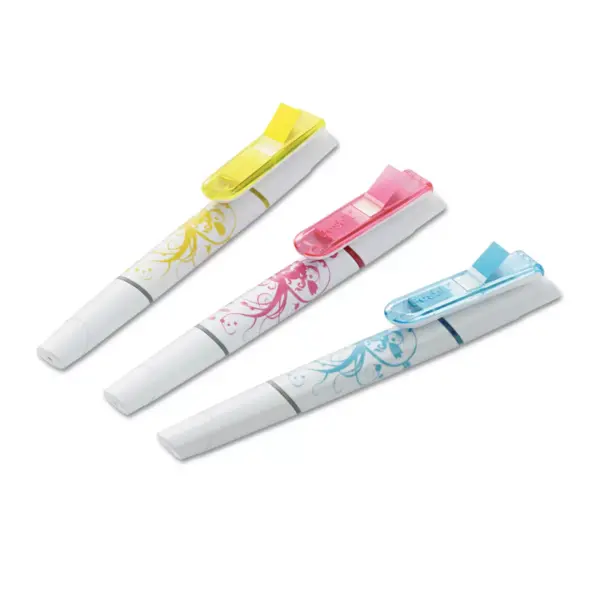 Post-it Flag + Highlighter/Pen BE/PK/YW White Graphic Barrel 3/Pack 691HLP3