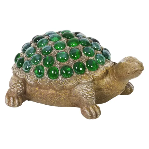 6.85" Glass Beaded Turtle Statue Green - Exhart