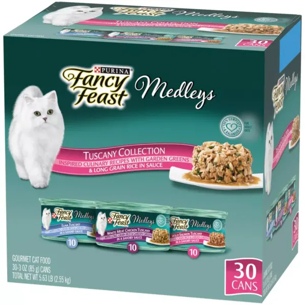 Fancy Feast Medleys Tuscany Collection with Greens & Long Grain Rice In Sauce Gourmet Wet Cat Food Variety Pack - 3oz/30ct