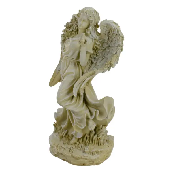 Northlight 18" Weathered Angel with Bird and Bouquet Outdoor Patio Garden Statue - Almond Brown