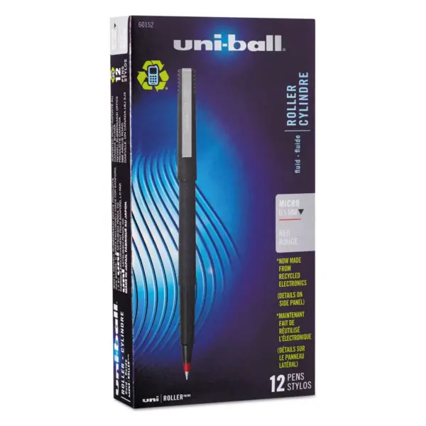 uni-ball Roller Ball Stick Dye-Based Pen Red Ink Micro Dozen 60152