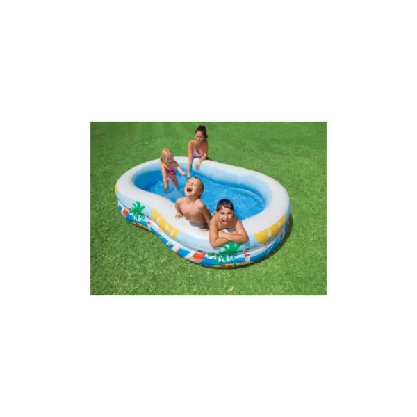 Intex 8.5ft x 5.25ft x 18in Swim Center Paradise Seaside Inflatable Kiddie Pool with Drain Plug for Quick and Easy Clean Up