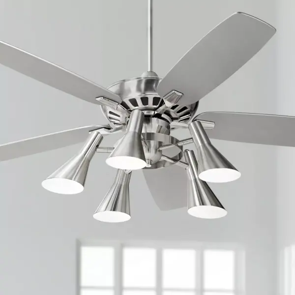 52" Casa Vieja Retro Ceiling Fan with Light Kit LED Dimmable Remote Brushed Nickel Silver 5-Light for Living Room Kitchen Bedroom