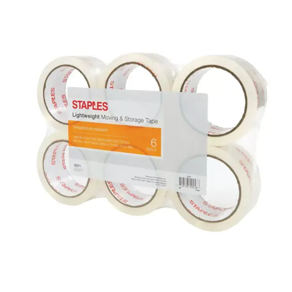 Staples Lightweight Moving & Storage PKing Tape 1.88" x 54.6 Yds Clear 6/RL 52207