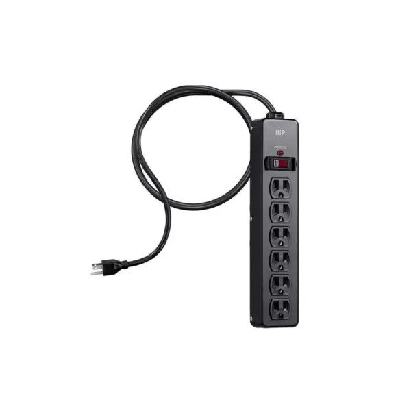 Monoprice Heavy Duty 6 Outlet Metal Surge Power Strip - Black With 6 Feet Cord | 540 Joules