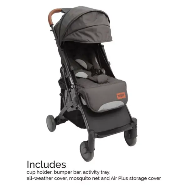 Keenz Air Plus Lightweight Compact 2 in 1 Pet and Baby Stroller Travel System with 55 Pound Capacity, Reclining Seat, Canopy, and Storage Basket, Gray