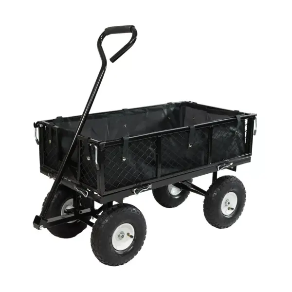 Sunnydaze Outdoor Lawn and Garden Heavy-Duty Steel Utility Cart with Removable Sides and Weather-Resistant Polyester Liner - Black