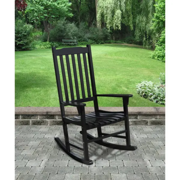 Northbeam OUtdoor Lawn Garden Solid Acacia Hardwood Slatted Back Adirondack Rocking Chair, Deck, Porch, & Patio Seating with 250 Pound Capacity, Black