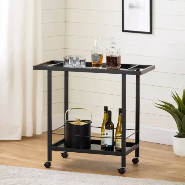 City Life Metal Bar Cart On Wheels Black - South Shore