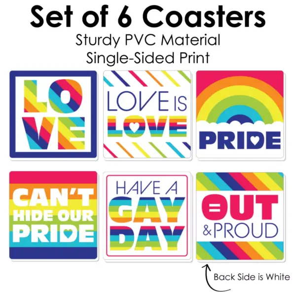 Big Dot of Happiness Love is Love - Gay Pride - LGBTQ Rainbow Party Decorations - Drink Coasters - Set of 6