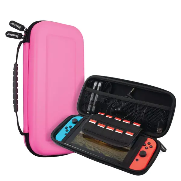 Insten For Nintendo Switch Carrying Case - Portable Hard Shell Travel Pouch with Hand Strap, Pink