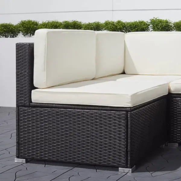 Venice 6pc Classic Outdoor Wicker Sectional Sofa with Seat and Back Cushion - Black - Vifah