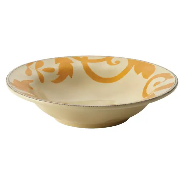 Rachael Ray Dinnerware Gold Scroll 10-Inch Round Serving Bowl, Almond Cream