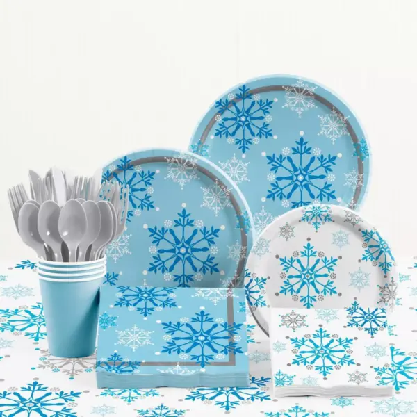 Snowflake Swirls Plastic Tablecloth Blue