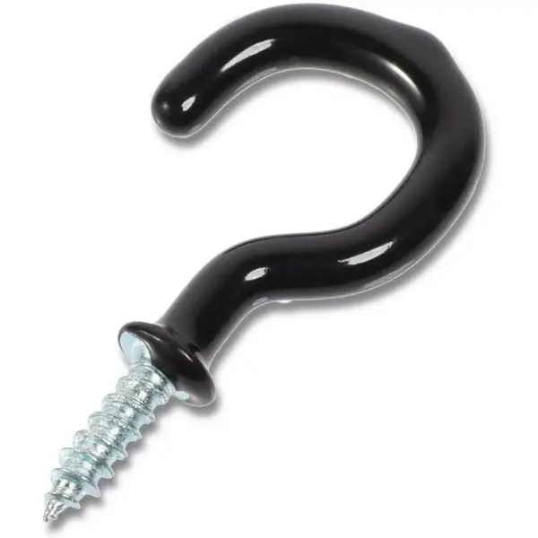 Okuna Outpost 100 Pack Vinyl Coated Screw Eye Hooks, Cup Hook, Black, 1.5"