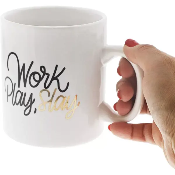 Okuna Outpost White Large Ceramic Coffee Mug Tea Cup, Work Play Slay (16 oz, 3.7 x 4.1 In)