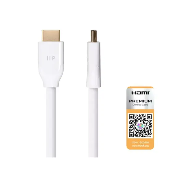 Monoprice Certified Premium High Speed HDMI Cable, 4K @ 60Hz, HDR, 18Gbps, 28AWG, YUV 4:4:4, 6ft, White