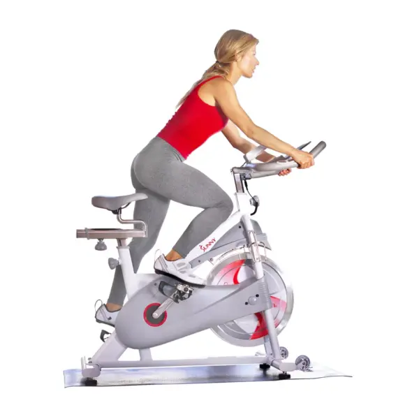 Sunny Health & Fitness Magnetic Belt Drive Premium Indoor Cycling Bike - White