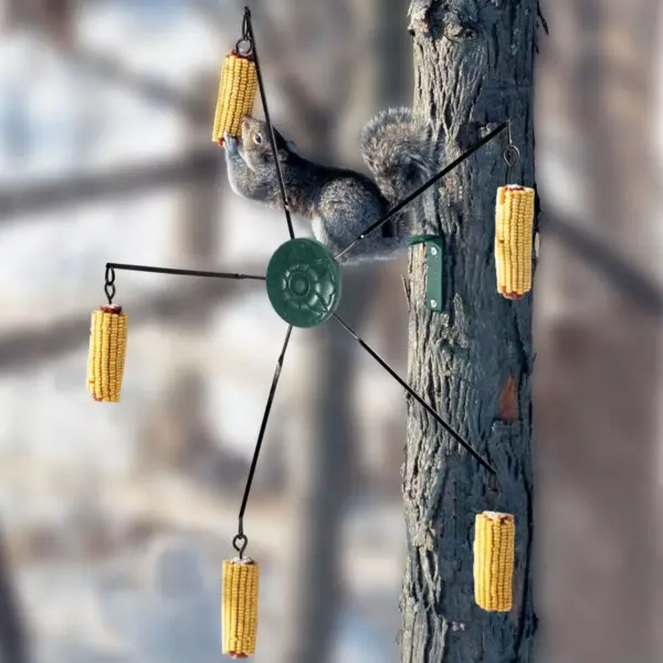 Woodlink Squirrel Go Round Metal Spinning Hanging 5 Corn Cob Squirrel Feeder with Mounting Hardware