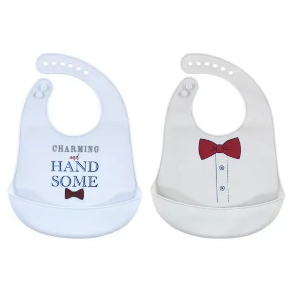 Little Treasure Baby Boy Silicone Bibs 2pk, Charming Handsome, One Size