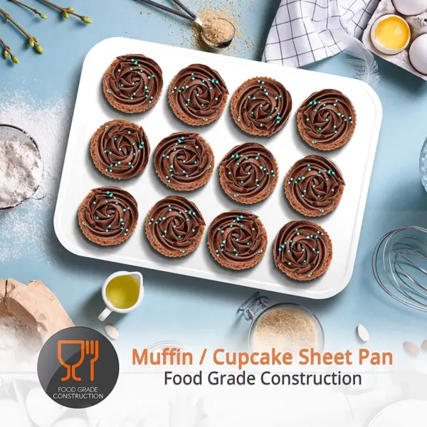 NutriChef 6 Piece Non Stick Kitchen Oven Stackable Ceramic Baking Pan Set with Cookie Sheet, Muffin Tray, and More, Green and White