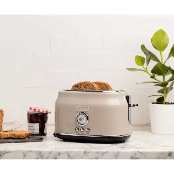 Haden 75003 Dorset Wide Slot Stainless Steel Body Countertop Retro 2 Slice Toaster with Adjustable Browning Control, Putty Beige