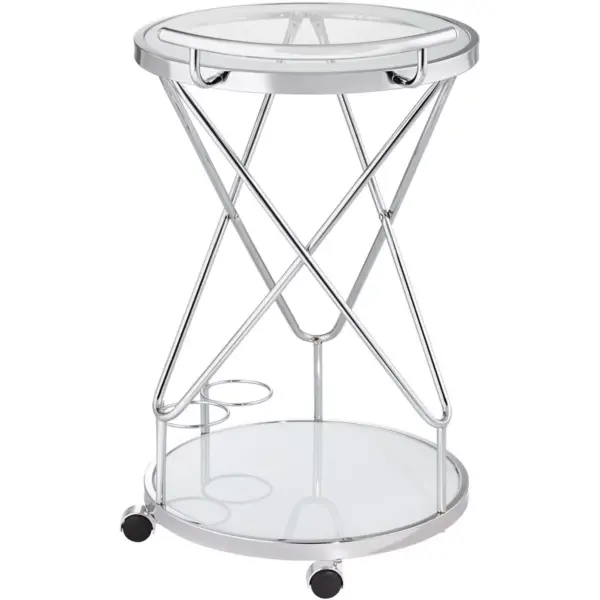 Studio 55D Page 29 1/2" High Glass and Chrome Rolling Serving Bar Cart