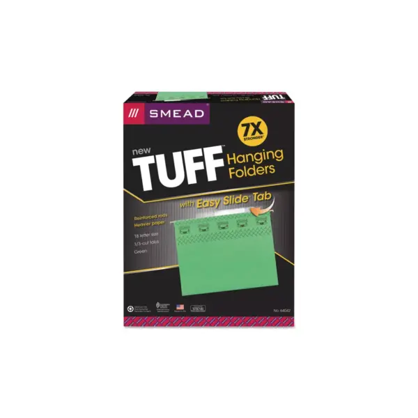 Smead Tuff Hanging Folder with Easy Slide Tab Letter Green 18/Pack 64042