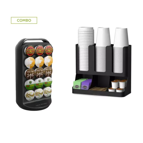 Mind Reader 2-Piece Coffee Condiments and Cups Caddy and Coffee Capsule Carousel, Capacity 30 Coffee Pods, Black