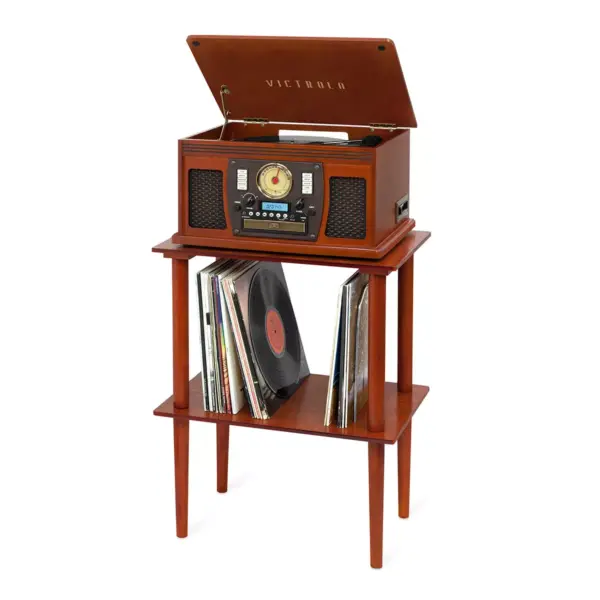 Victrola Navigator Bluetooth Record Player with Matching Record Stand (Mahogany)