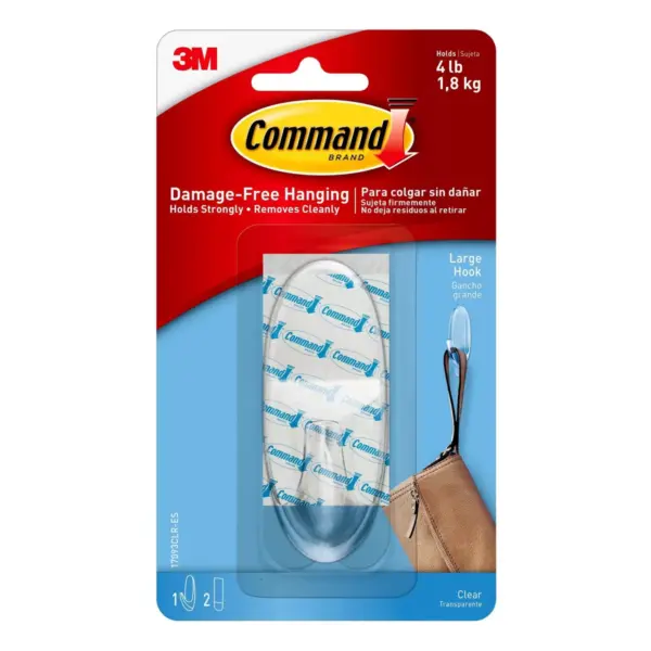 Command Large Sized Decorative Hook with Strips Clear