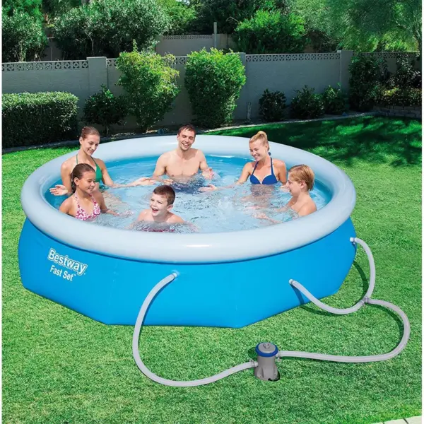 Bestway 57269E Fast Set Up 10ft x 30in Outdoor Round Inflatable Above Ground Swimming Pool Set with 330 GPH Filter Pump, Blue