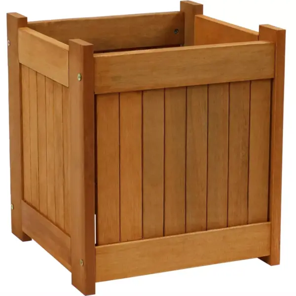 Sunnydaze Outside Meranti Wood Outdoor Planter Box with Teak Oil Finish for Garden, Porch and Patio - 16" Square