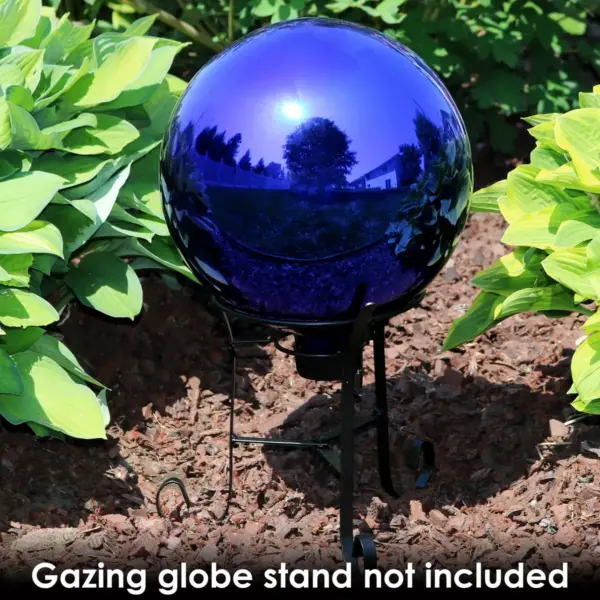 Sunnydaze Indoor/Outdoor Reflective Mirrored Surface Garden Gazing Globe Ball with Stemmed Bottom and Rubber Cap - 10" Diameter - Blue