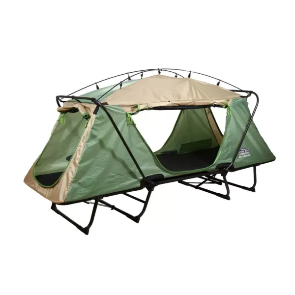 Kamp-Rite Oversize Portable Durable Cot, Versatile Design Converts into Cot, Chair, or Tent w/ Easy Setup, Waterproof Rainfly & Carry Bag, Green/Tan