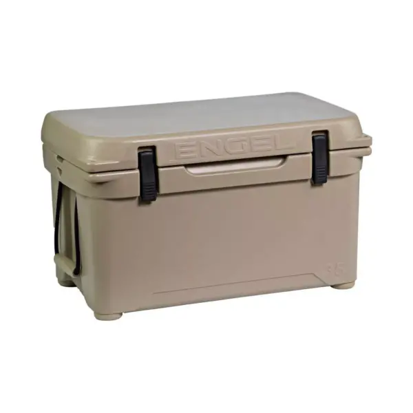 Engel High Performance 35-Quart Portable Seamless Rotomolded Airtight 36 Can Hard Cooler and Ice Box for Camping, Sports Events, and Fishing, Tan