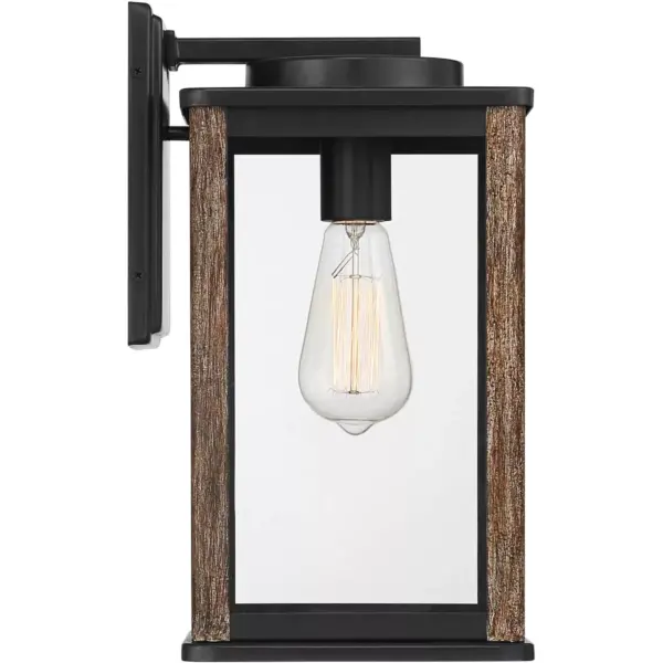 John Timberland Modern Farmhouse Outdoor Wall Light Fixture Dark Bronze Wood Grain 14 1/4" Clear Glass Panels Exterior House Porch