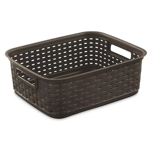 Sterilite Small Convenient 11-Inch Long Short Basketweave Home Storage Open Basket Organizer, Espresso (8 Pack)