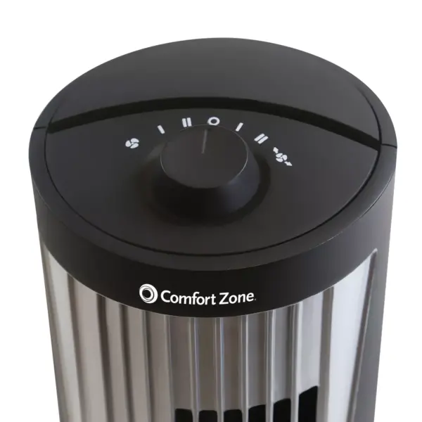 Comfort Zone Powerful 12-Inch Compact Space-Saving 2 Speed Home Desktop/Tabletop Oscillating Tower Fan in Black for Office, Home, or Apartment