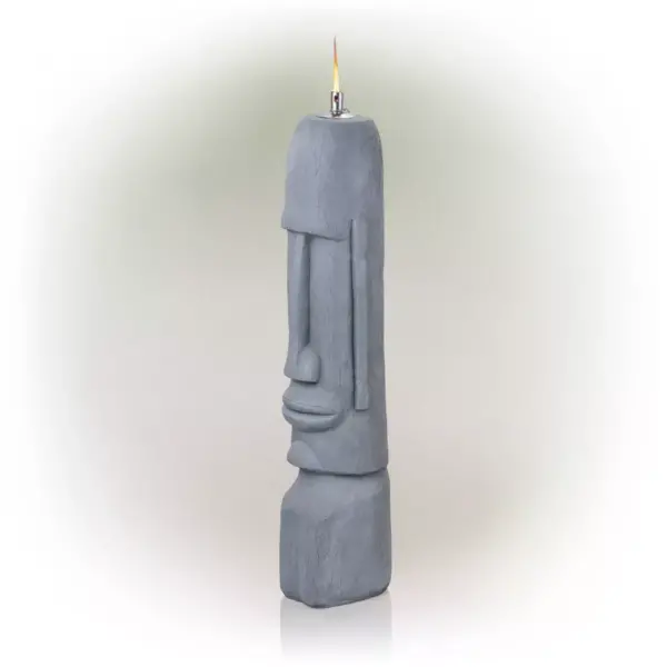 Alpine 42" Cement Moai Head Oil Outdoor Torch Lamp Gray