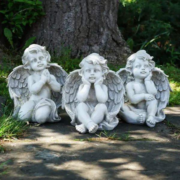 Northlight Set of 3 Sitting Cherub Angel Outdoor Patio Garden Statues 11" - White