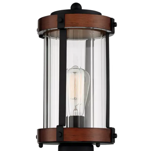 Franklin Iron Works Rustic Industrial Outdoor Post Light Fixture Black Dark Wood 13 3/4" Clear Glass Shade Exterior House Porch