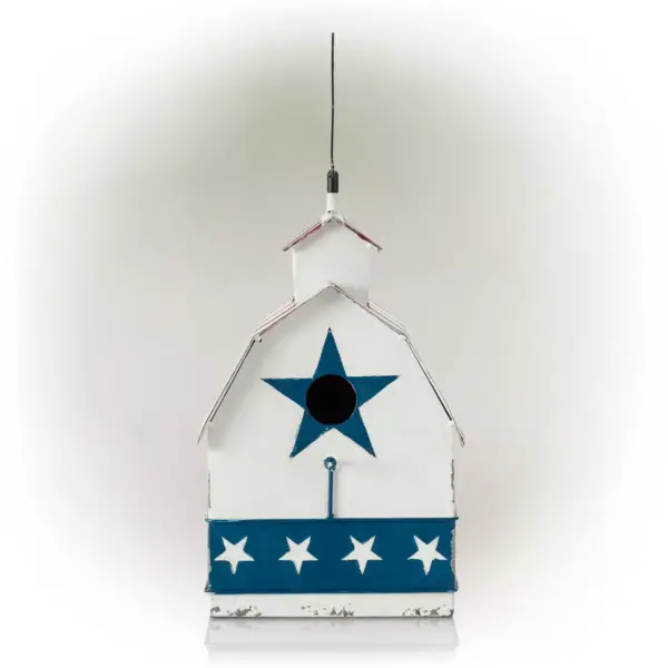 18" Iron Patriotic Birdhouse With Rooster Vane Top - Alpine Corporation