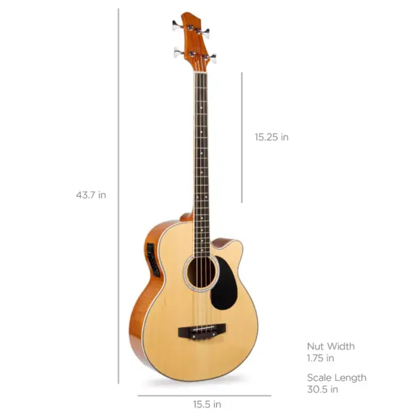 Best Choice Products 22-Fret Full Size Acoustic Electric Bass Guitar w/ 4-Band Equalizer, Adjustable Truss Rod - Natural