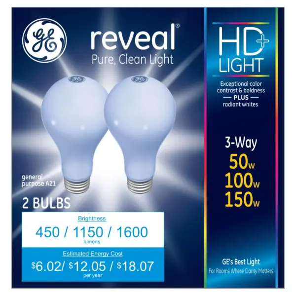 General Electric 50/100/150w Reveal 3 Way Incandescent Light Bulb